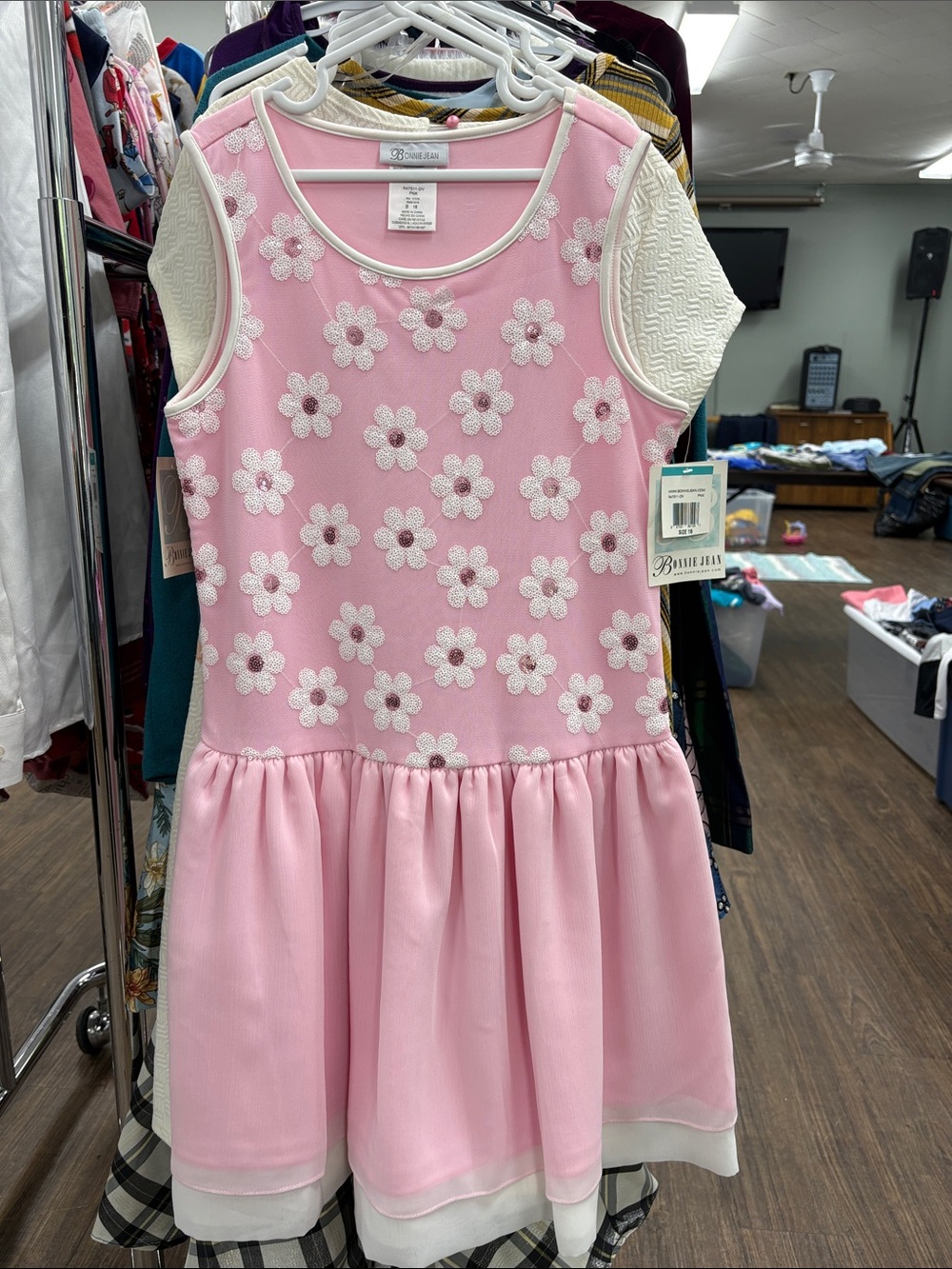 Bonnie Jean Pink Floral Appliqué Drop-Waist Dress